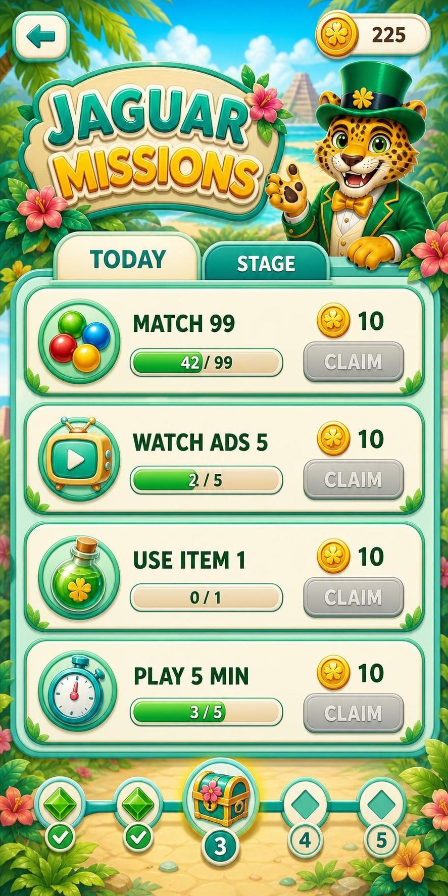Jaguar Jackpot missions UI design