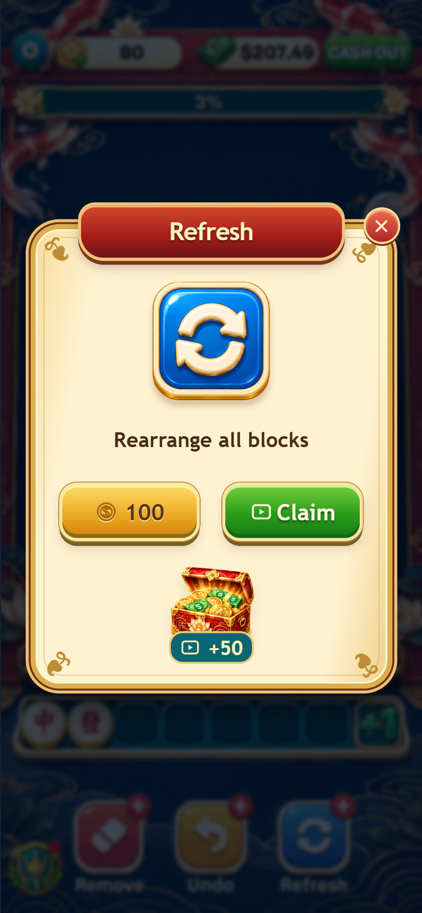 Koi Jackpot Refresh booster interface
